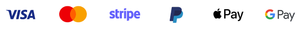 Accepted payment methods: Visa, Mastercard, Stripe, PayPal, Apple Pay, Google Pay