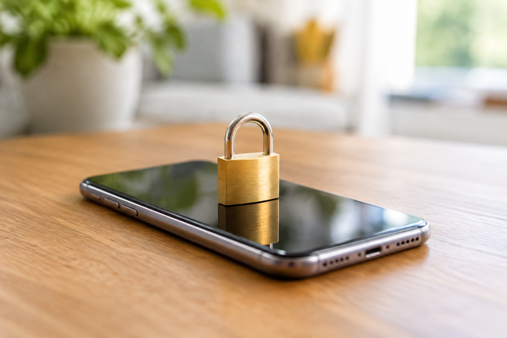 Padlock resting on top of a smartphone